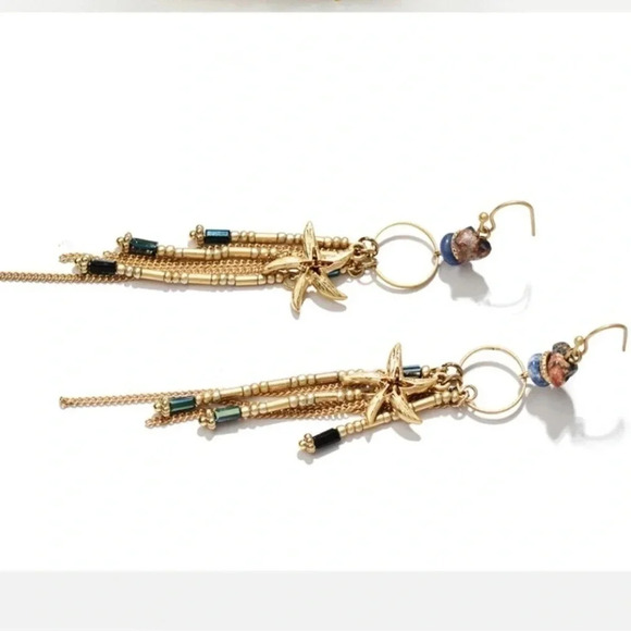 Gold Starfish Earrings Hematite Lapis Jasper - Picture 8 of 12